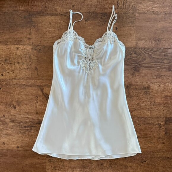 Victoria's Secret Other - Vtg 90s VICTORIAS SECRET Gold Label Satin White Slip Dress Lace Coquette M